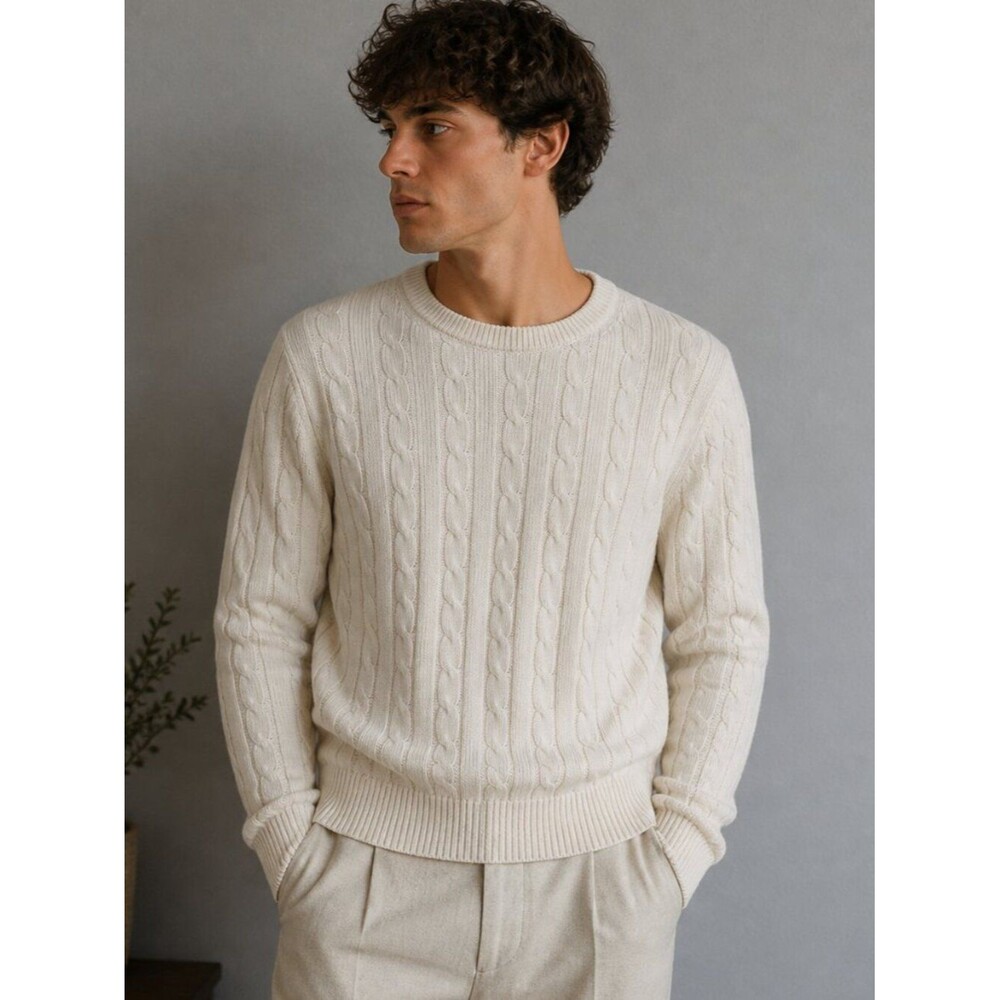 IZOD Cable Knit Sweater Cream Ivory Vintage Style Men’s Size M Classic Preppy